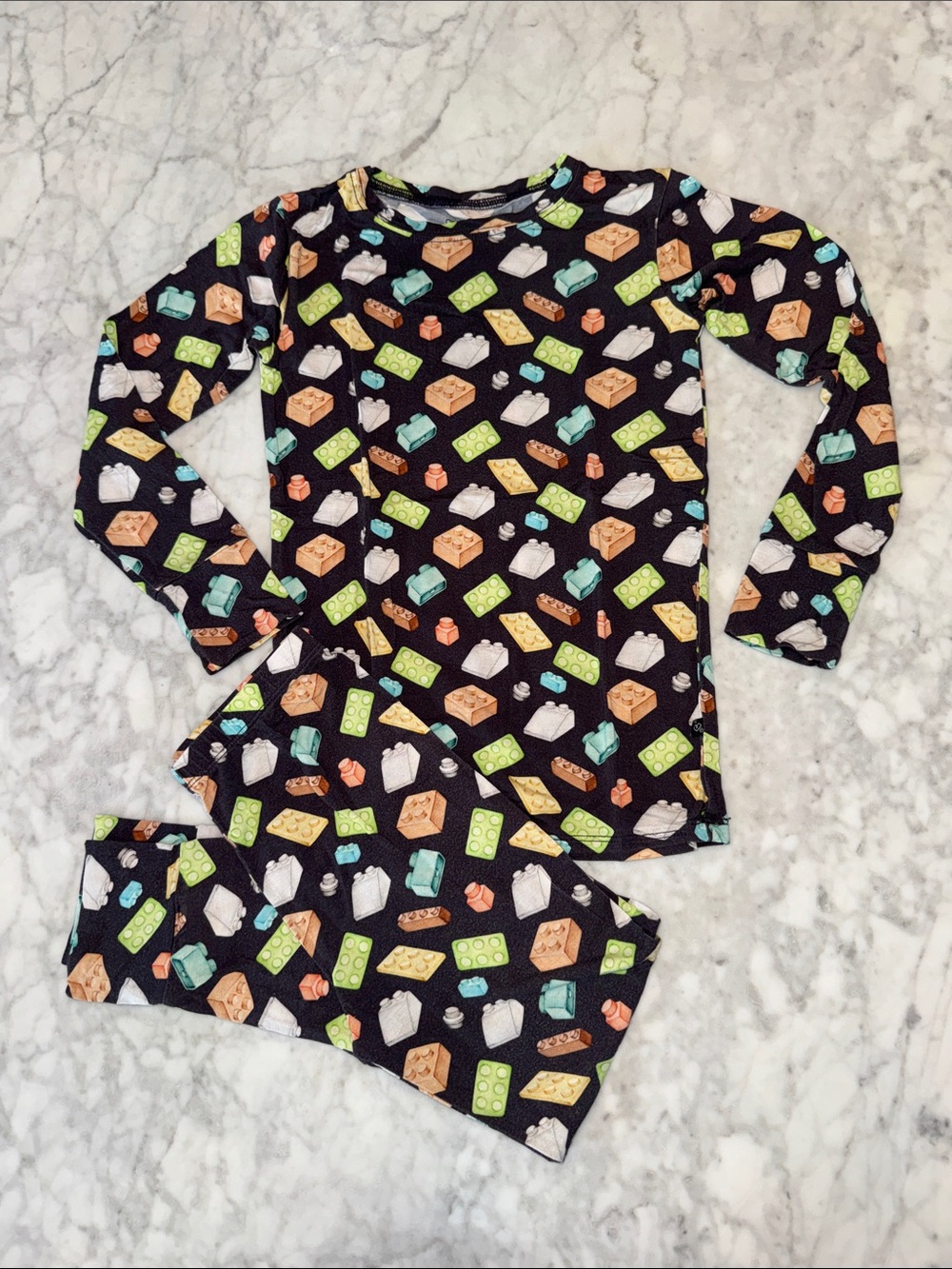 Lev Baby Kids Black Building Block Print Pajama Set 7/8Y